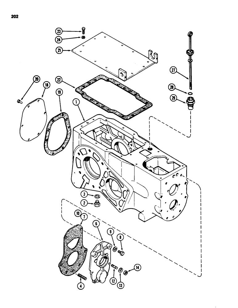 Схема запчастей Case 580SD - (202) - TRANSAXLE TRANSMISSION HOUSING, WITHOUT TURBOCHARGER (06) - POWER TRAIN