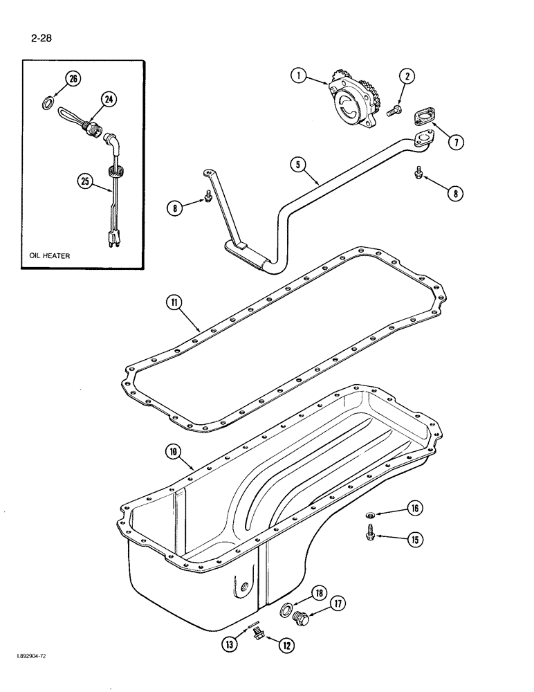 Схема запчастей Case 780D - (2-28) - OIL PUMP AND OIL PAN, 6T-590 ENGINE, PRIOR TO ENGINE SN 44511034 (02) - ENGINE