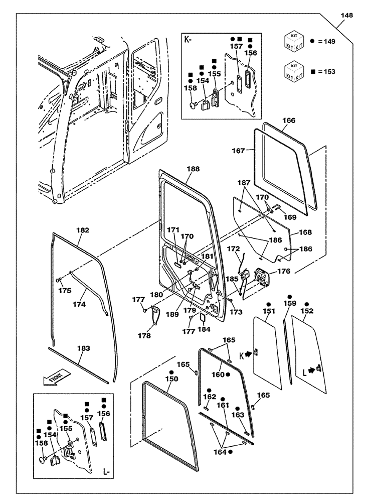 Схема запчастей Case CX470C - (09-032-00[01]) - CAB - CAB DOOR (05.1) - UPPERSTRUCTURE CHASSIS/ATTACHMENTS