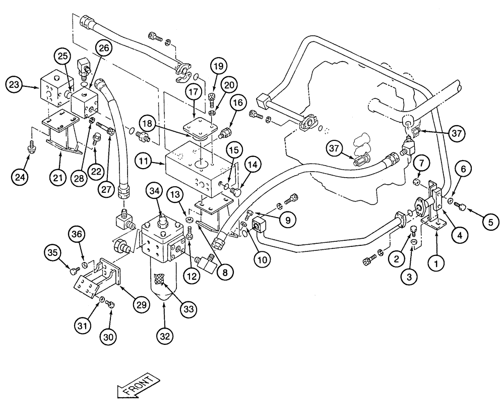 Схема запчастей Case 9050B - (8-090) - SINGLE ACTION AUXILIARY EQUIPMENT OPTION, COMPONENT MOUNTING AND TUBING SUPPORT (08) - HYDRAULICS