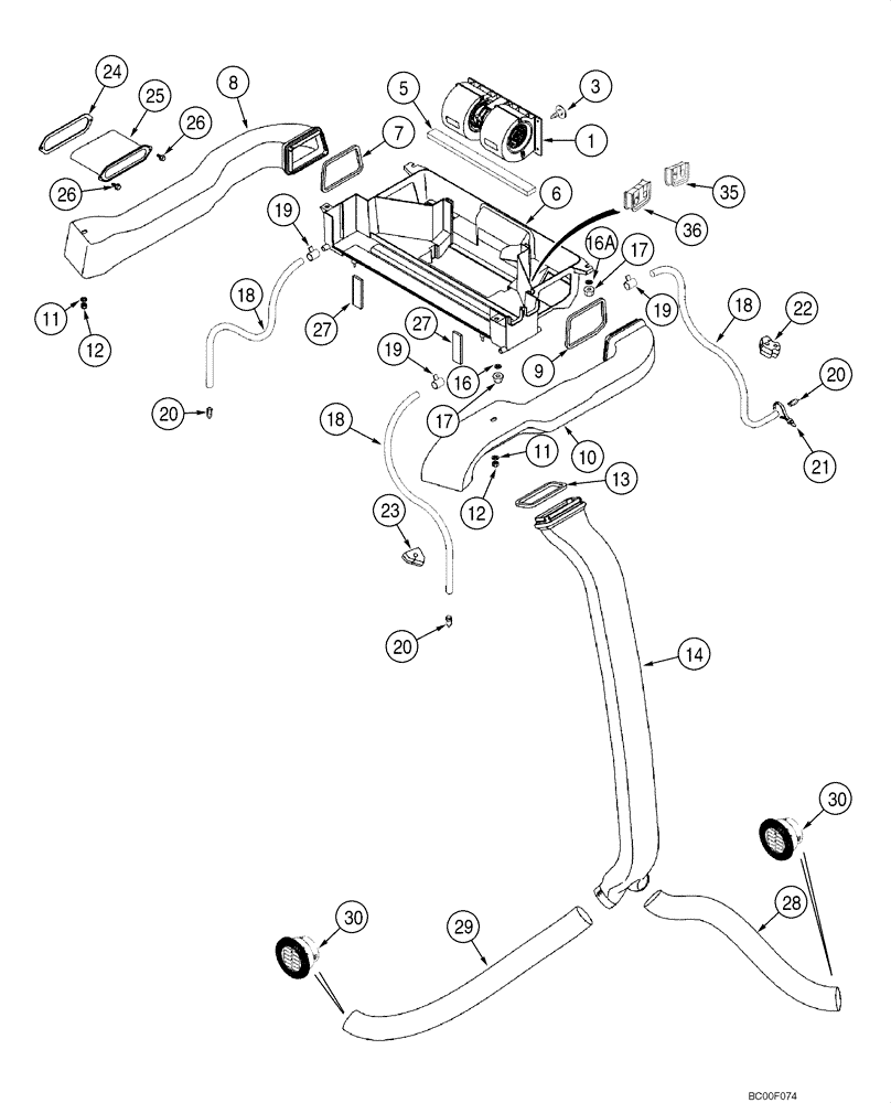 Схема запчастей Case 590SM - (09-63) - CAB - BLOWER HOUSING, VENTILATION DUCTS, DRAIN LINES (09) - CHASSIS/ATTACHMENTS