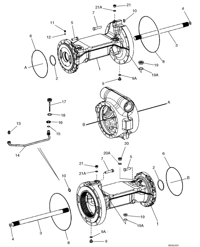 Схема запчастей Case 721E - (06-44A) - AXLE, REAR - HOUSING - P.I.N. N8F203817 AND AFTER (06) - POWER TRAIN