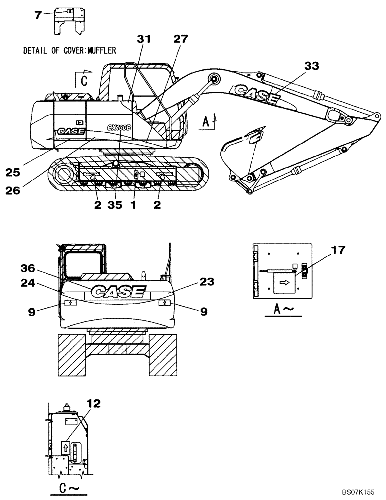 Схема запчастей Case CX130B - (09-54) - NAME PLATE INSTALLATION, (EXTERIOR RH) (09) - CHASSIS/ATTACHMENTS