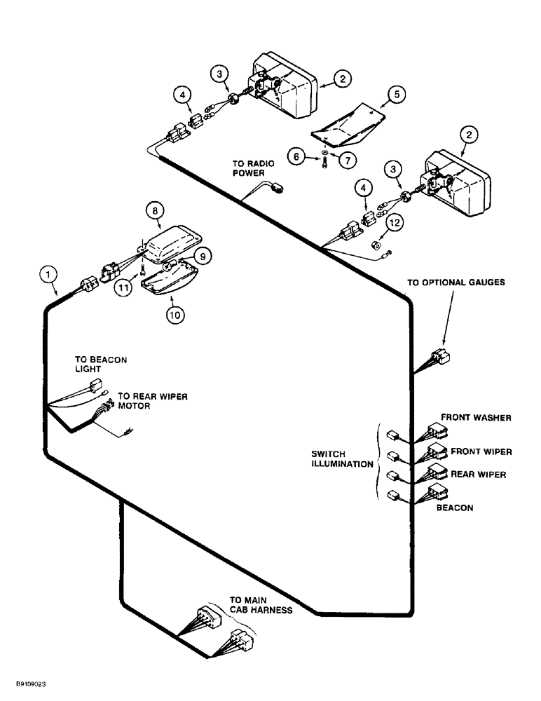 Схема запчастей Case 621B - (4-16) - CAB ROOF HARNESS (04) - ELECTRICAL SYSTEMS