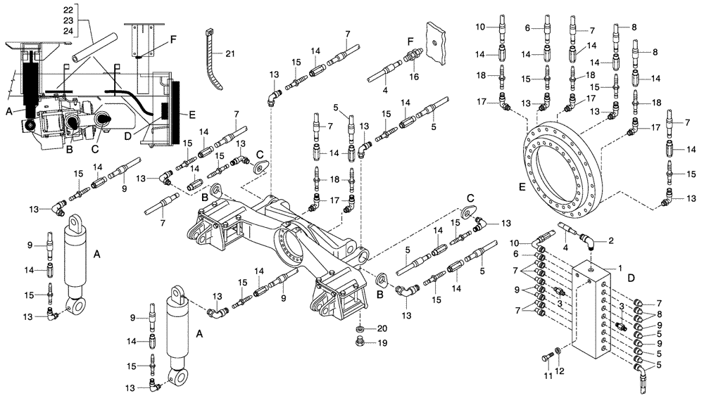 Схема запчастей Case 330 - (94A00010514[02]) - AUTOMATIC GREASING SYSTEM - FRONT FRAME (87378626) (19) - OPTIONS