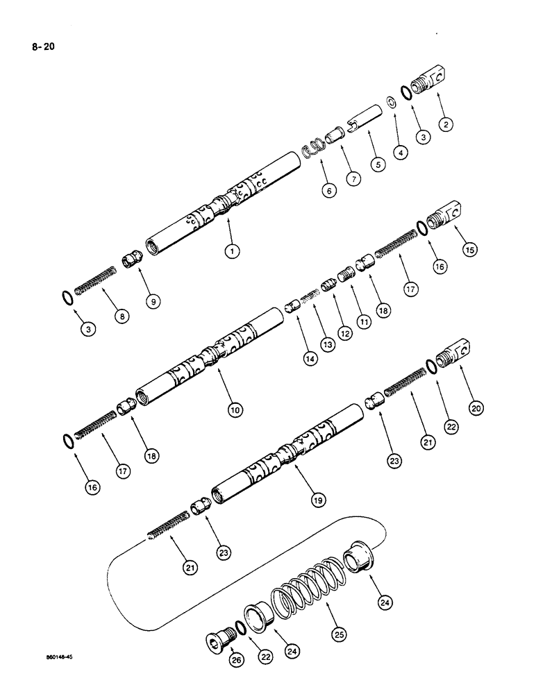 Схема запчастей Case W14C - (8-20) - VALVE SPOOLS (08) - HYDRAULICS