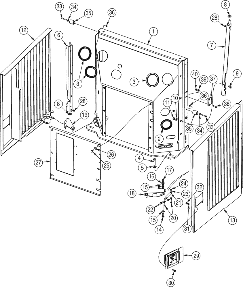 Схема запчастей Case 821C - (09-23) - DOORS, ENGINE SIDE FIREWALL, ENGINE (09) - CHASSIS