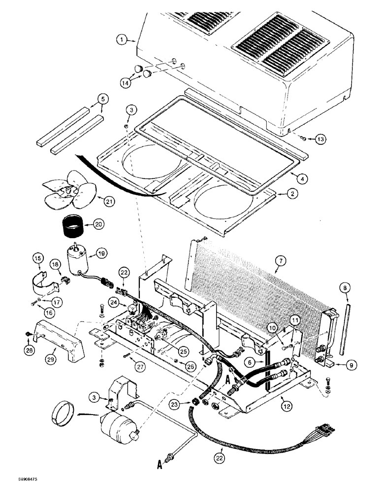 Схема запчастей Case 821B - (9-086) - AIR CONDITIONING CONDENSER AND MOUNTING, CONDENSER HARNESS (09) - CHASSIS/ATTACHMENTS