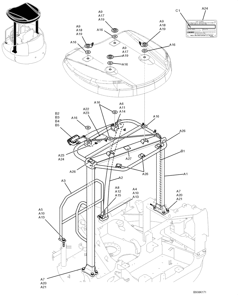 Схема запчастей Case CX50B - (01-059) - CANOPY ASSY (PH06C00019F1, PW80E00006F1, PW22T00169F1) (05) - SUPERSTRUCTURE