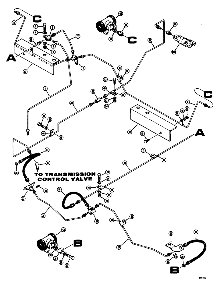 Схема запчастей Case W7 - (166) - HYDRAULIC BRAKE LINES AND BRAKE CYLINDERS (07) - BRAKES