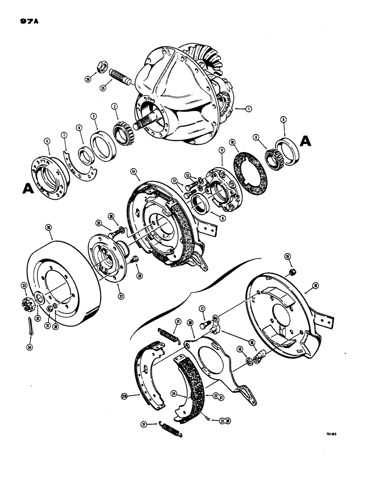 Схема запчастей Case W24 - (097A) - L26856 FR AXLE & DIFF, PARKING BRAKE,PINION BEARINGS & COMPANION FL. TRAC SN. 9105061 AND AFTER (06) - POWER TRAIN