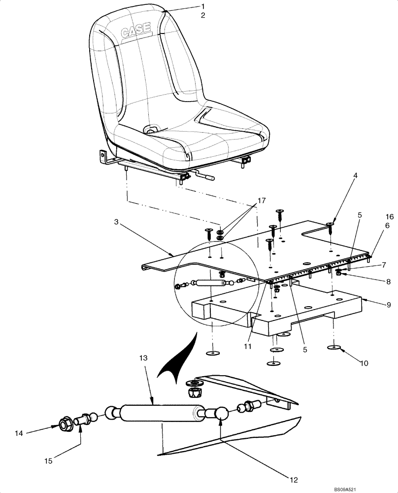 Схема запчастей Case 465 - (09-30) - SEAT MOUNTING - STANDARD SEAT (09) - CHASSIS