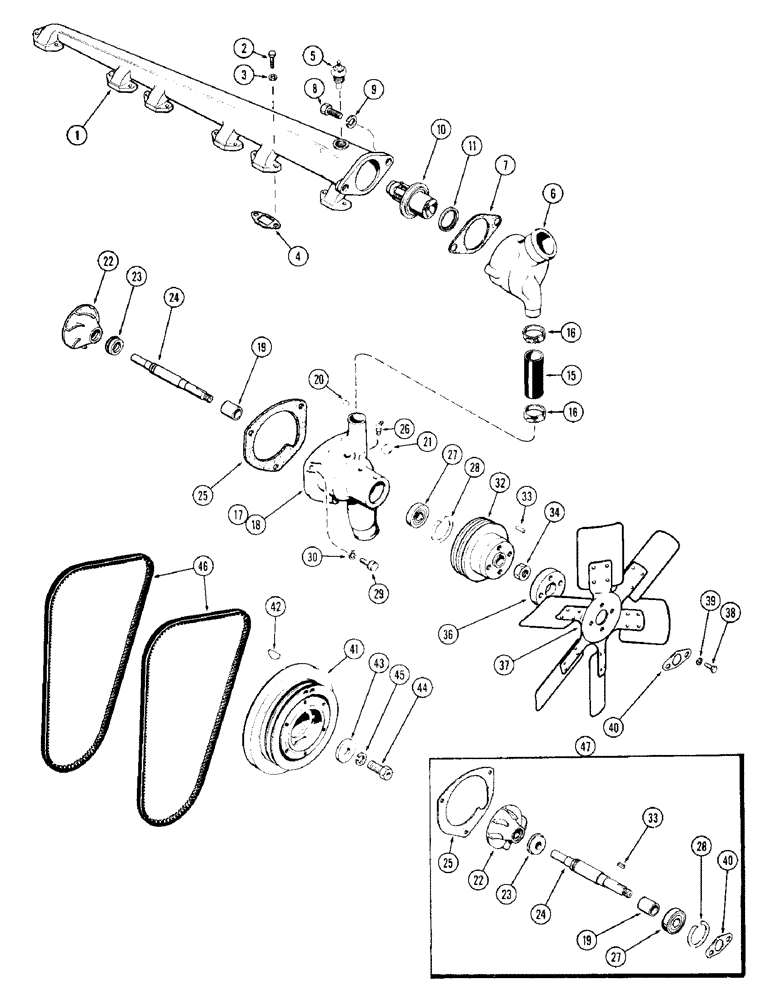 Схема запчастей Case W10C - (006) - WATER PUMP AND MANIFOLD (02) - ENGINE