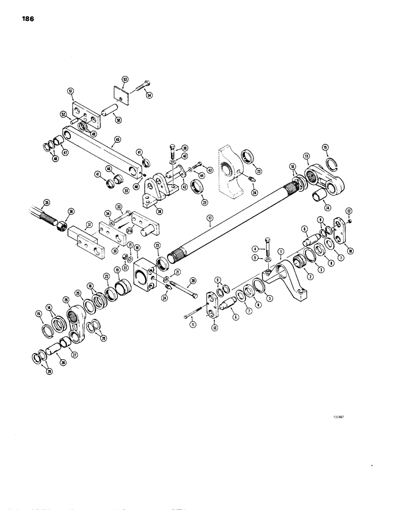 Схема запчастей Case 1150B - (186) - SUSPENSION SYSTEM - DOZER MODELS, EQUALIZER BAR, TORSION BAR & GUIDES (04) - UNDERCARRIAGE