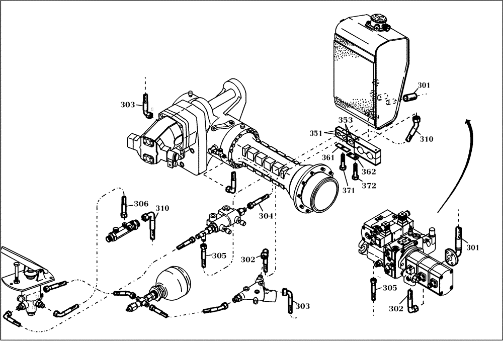 Схема запчастей Case 221D - (20.540[001]) - HYDRAULIC SYSTEM BRAKE CHARGING (S/N 581101-UP) (33) - BRAKES & CONTROLS