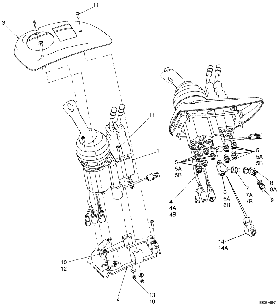 Схема запчастей Case 621E - (08-31) - LOADER CONTROL - JOYSTICK WITH DUAL LEVER MOUNTING (08) - HYDRAULICS