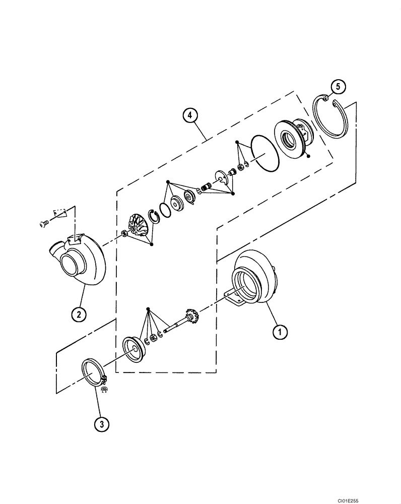 Схема запчастей Case CX135SR - (02-16) - TURBOCHARGER ASSY (02) - ENGINE