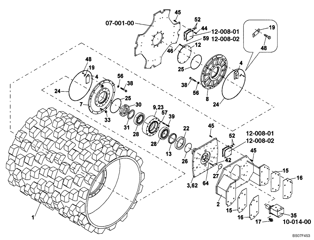 Схема запчастей Case SV208 - (12-011-00[01]) - VIBRATING DRUM, PAD FOOT (GROUP 10) (ND104879) (09) - CHASSIS/ATTACHMENTS