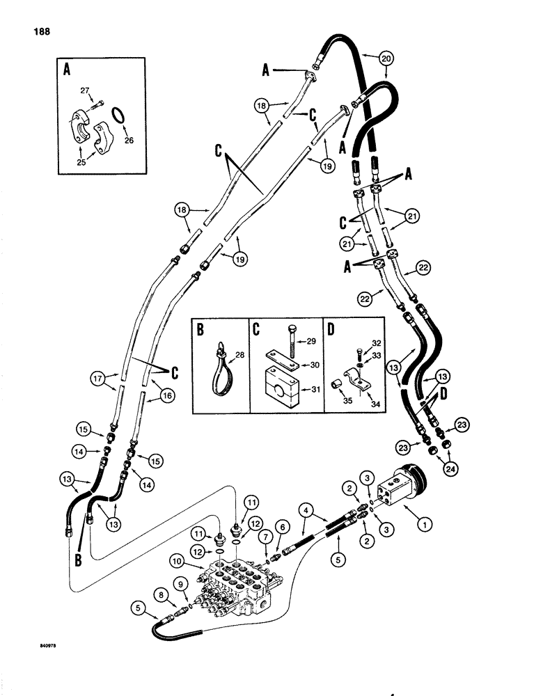 Схема запчастей Case 1080 - (188) - AUXILIARY HYDRAULIC LINES, Y BOOM (35) - HYDRAULIC SYSTEMS