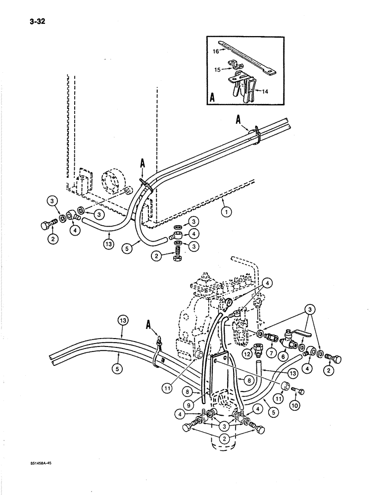 Схема запчастей Case 170B - (3-32) - FUEL LINES AND FITTINGS, P.I.N. 74341 THROUGH 74456 (03) - FUEL SYSTEM