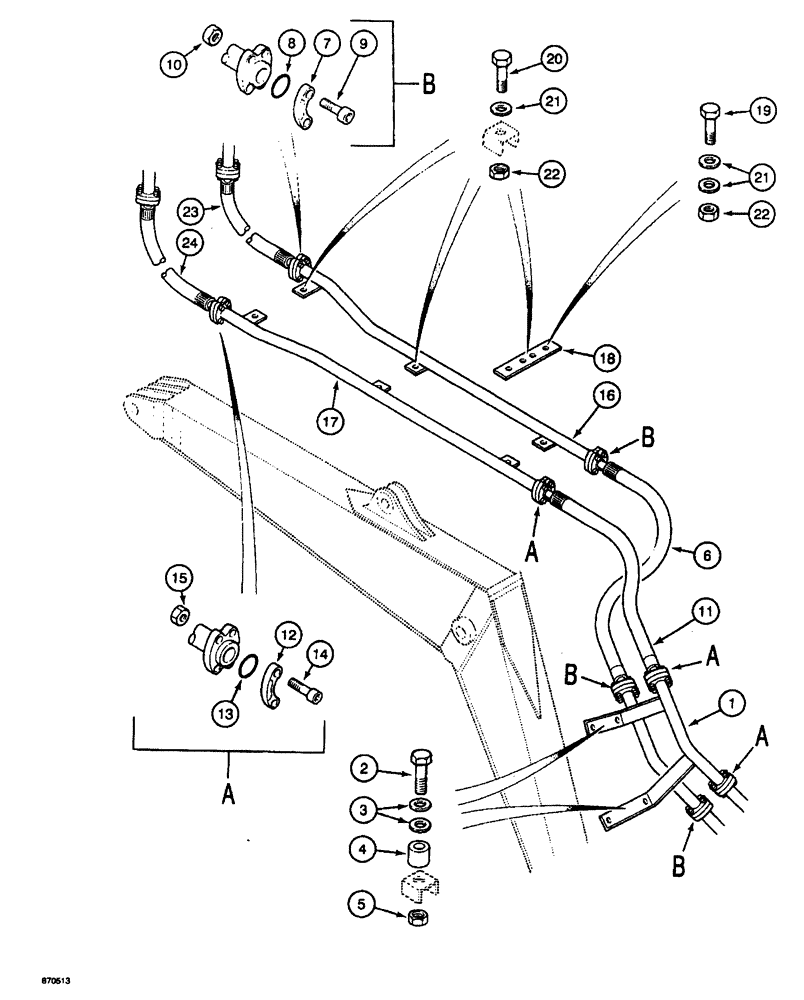 Схема запчастей Case 688 - (8-128) - HYDRAULIC HAMMER CIRCUIT, TUBES AT BOOM (08) - HYDRAULICS