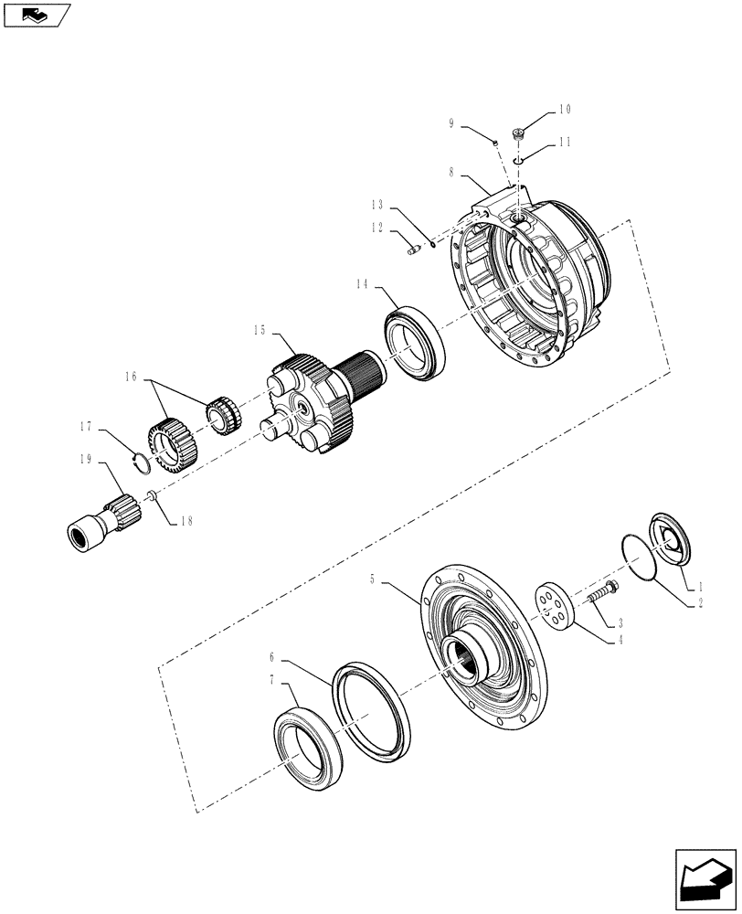 Схема запчастей Case 621F - (25.102.AE[01]) - FRONT AXLE, HUB, PLANETARY, LIMITED SLIP DIFFERENTIAL (25) - FRONT AXLE SYSTEM