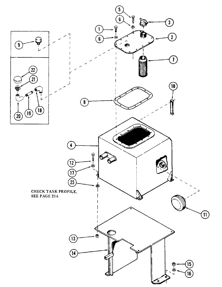 Схема запчастей Case 50 - (216) - HYDRAULIC OIL TANK AND RELATED PARTS, (USED WITH TANK WITH SQUARE CORNERS)(SN.6279926 & AFTER) (35) - HYDRAULIC SYSTEMS