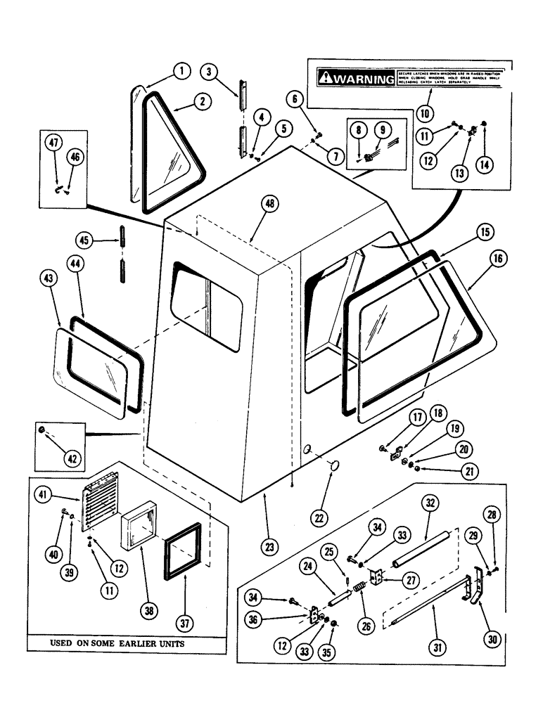 Схема запчастей Case 880B - (076) - CAB AND ATTACHING PARTS, (USED ON UNITS WITH PIN 6201601 THRU 6201876) (05) - UPPERSTRUCTURE CHASSIS