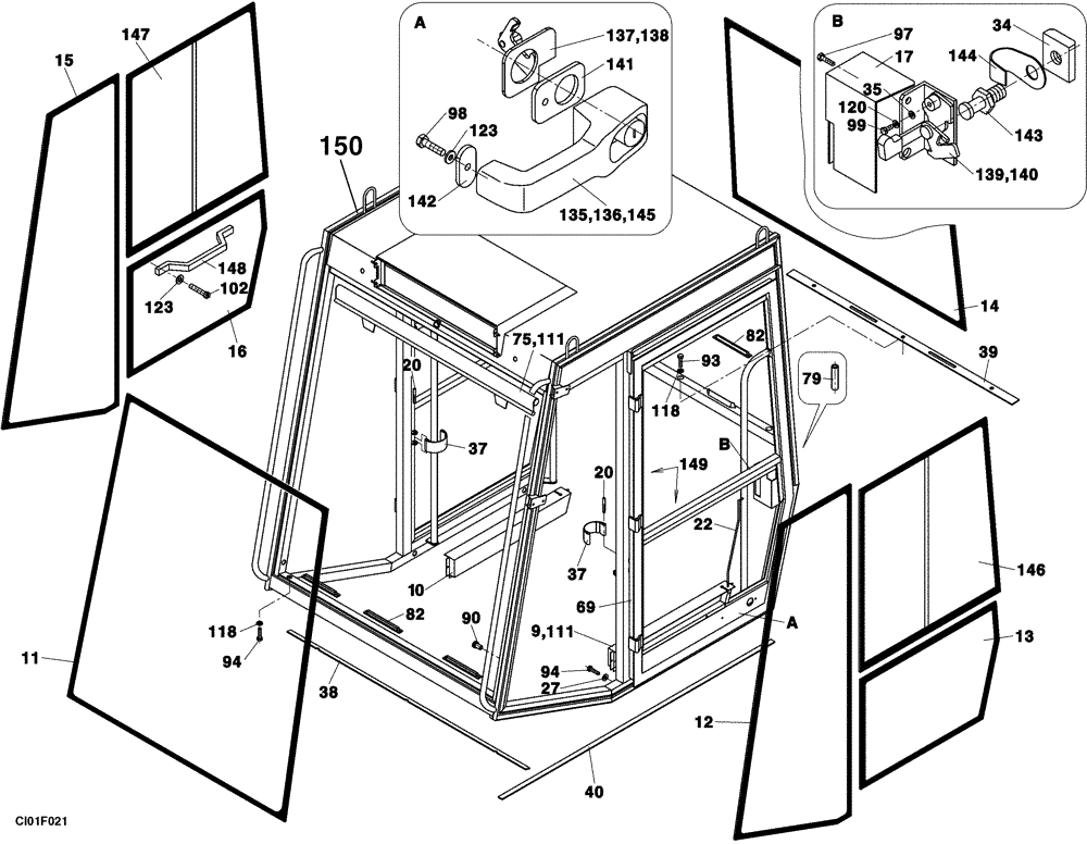 Схема запчастей Case SV223 - (12-020-01[01]) - CAB - VITRE (12) - Chassis/Attachments