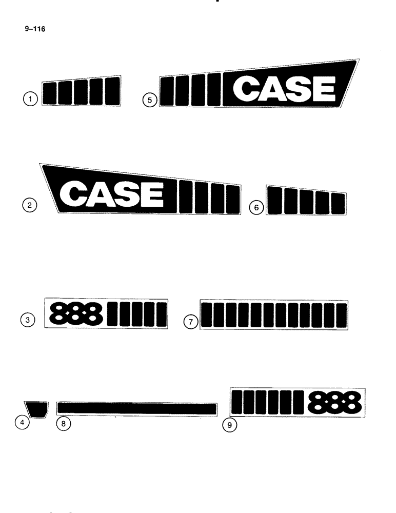 Схема запчастей Case 888 - (9-116) - DECALS, P.I.N. FROM 74163 TO 74418 (09) - CHASSIS