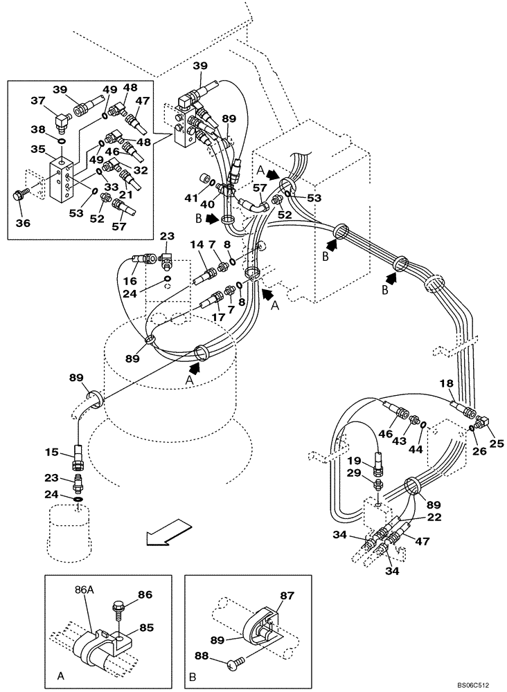 Схема запчастей Case CX330 - (08-45) - HYDRAULICS - PILOT PRESSURE, RETURN LINES (08) - HYDRAULICS