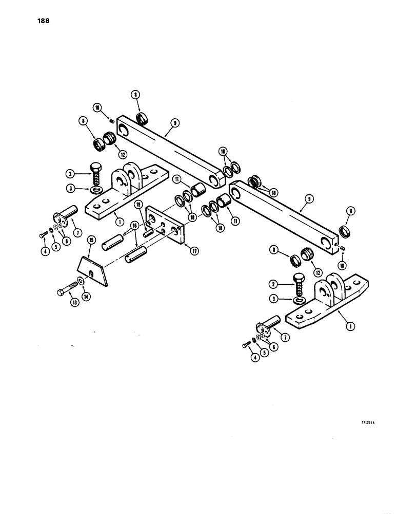 Схема запчастей Case 1450 - (188) - SUSPENSION SYSTEM, GUIDE LEVERS (11) - TRACKS/STEERING