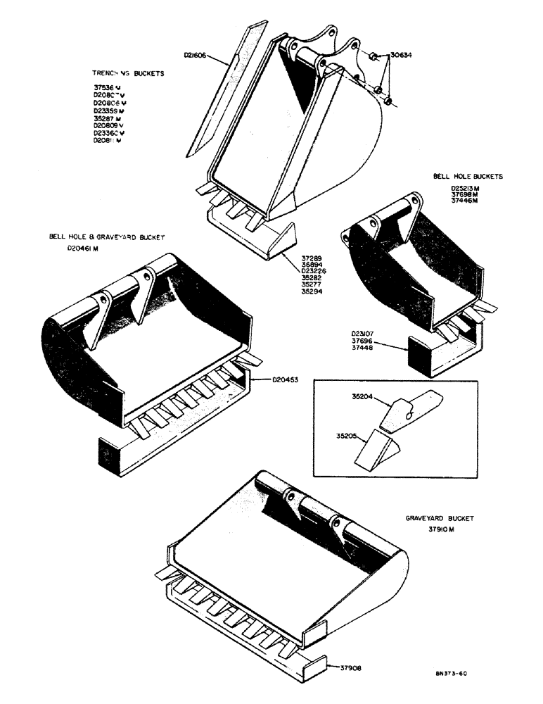 Схема запчастей Case 310 - (12) - BACKHOE BUCKETS (OPTIONAL EQUIPMENT), TRENCHING BUCKETS (MACHINERY ITEMS) 