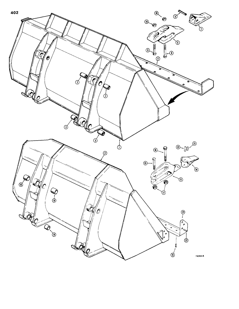 Схема запчастей Case 1150B - (402) - LOADER BUCKETS, 1-3/4" CUBIC YARD BUCKET, (1.306 CUBIC METER) (05) - UPPERSTRUCTURE CHASSIS