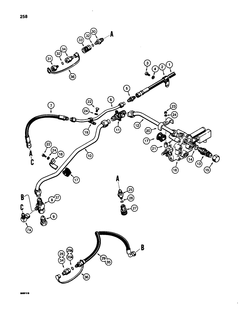 Схема запчастей Case 580SD - (258) - EQUIPMENT HYDRAULIC SYSTEM, REAR EQUIPMENT LINES WITHOUT BACKHOE (08) - HYDRAULICS