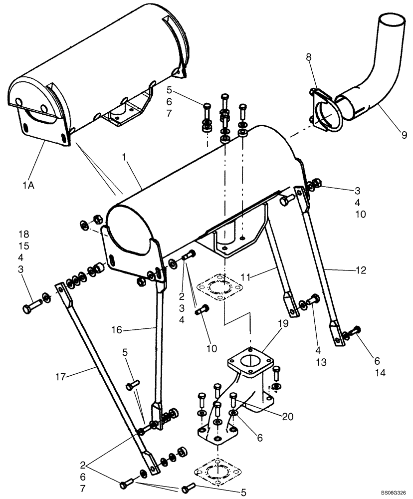 Схема запчастей Case 410 - (02-03A) - EXHAUST SYSTEM, IF USED (SEE REF 16, 17) (02) - ENGINE