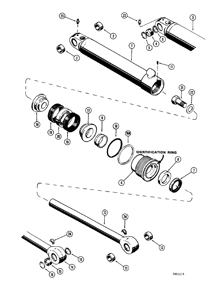 Схема запчастей Case 350 - (296) - G34414 AND G33451 ANGLE CYLINDERS - ANGLE TILT DOZER, HAS SOLID OUTER WIPER & SPLIT INNER WIPER (07) - HYDRAULIC SYSTEM