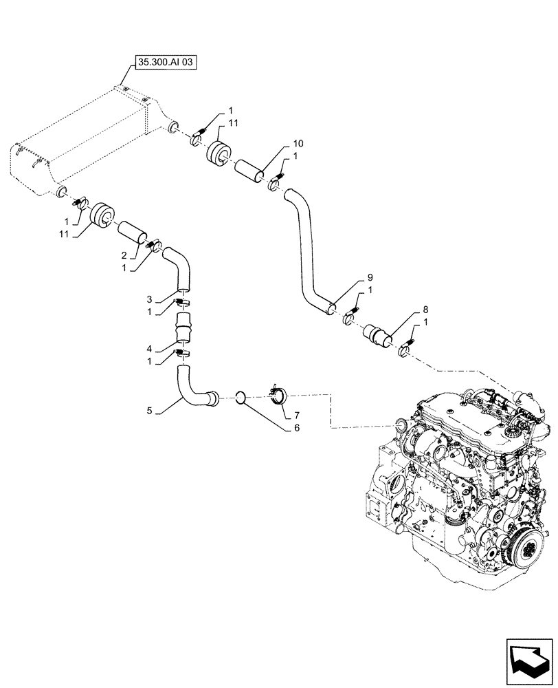 Схема запчастей Case 521F - (10.310.AD[01]) - CHARGE AIR COOLER HOSES AND TUBES (10) - ENGINE