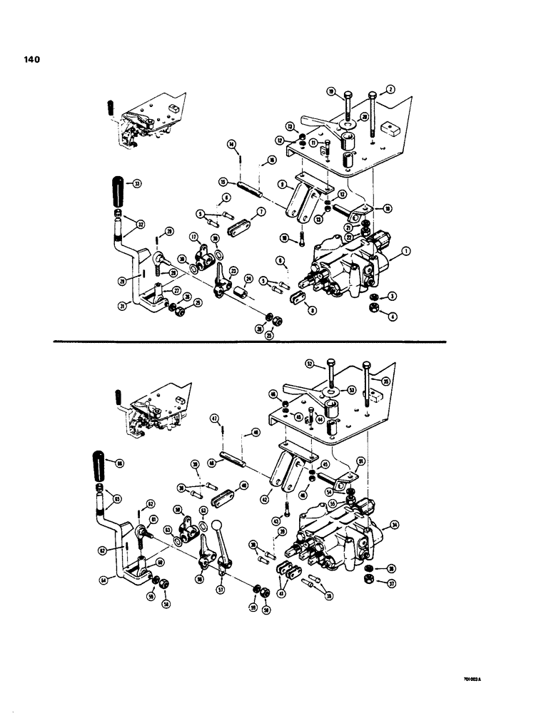 Схема запчастей Case 35 - (140) - LOADER CNTRL VALVES & LINKAGE, USED ON LOADER MDLS W/ 2 SPOOL VALVE 