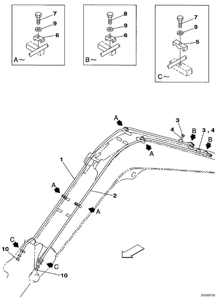 Схема запчастей Case CX80 - (08-56) - HYDRAULICS, AUXILIARY - STANDARD BOOM (08) - HYDRAULICS