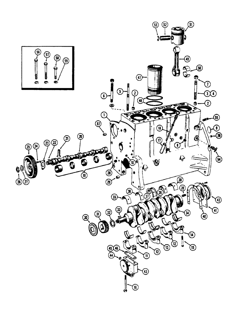 Схема запчастей Case 530CK - (042) - CYLINDER BLOCK ASSEMBLY, (188) DIESEL ENGINE, USED ENG. SER.NOS.211952-2610997 (10) - ENGINE