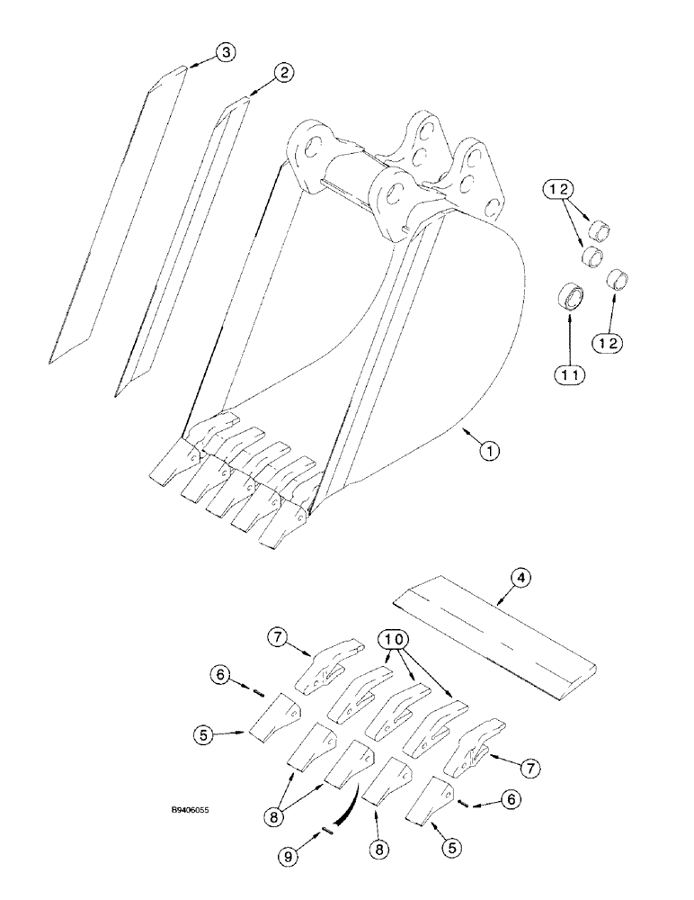 Схема запчастей Case 580L - (9-051) - UNIVERSAL BACKHOE BUCKETS, TRENCHING BUCKET & TEETH - HEAVY DUTY (09) - CHASSIS/ATTACHMENTS