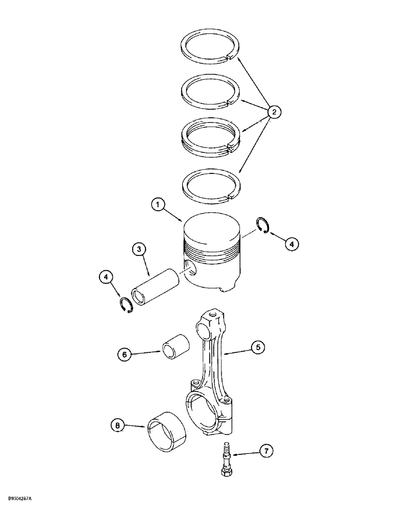 Схема запчастей Case 1838 - (2-28) - PISTONS AND CONNECTING RODS, KUBOTA V2203 ENGINE (02) - ENGINE