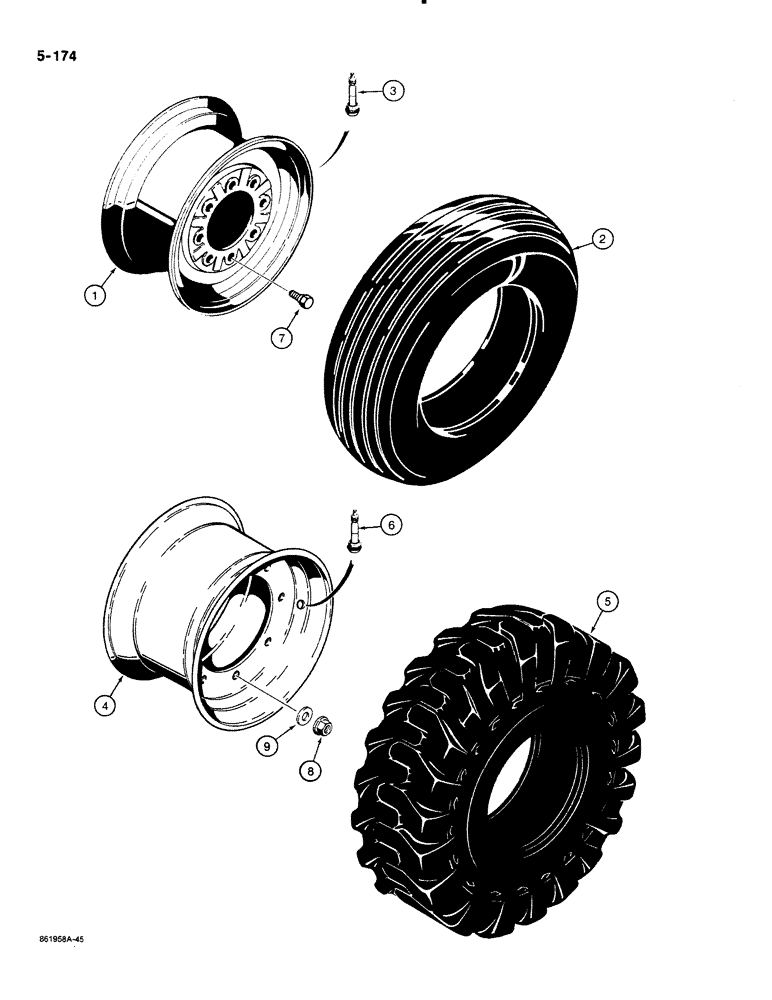 Схема запчастей Case 580K - (05-174) - FRONT WHEELS AND TIRES (05) - STEERING