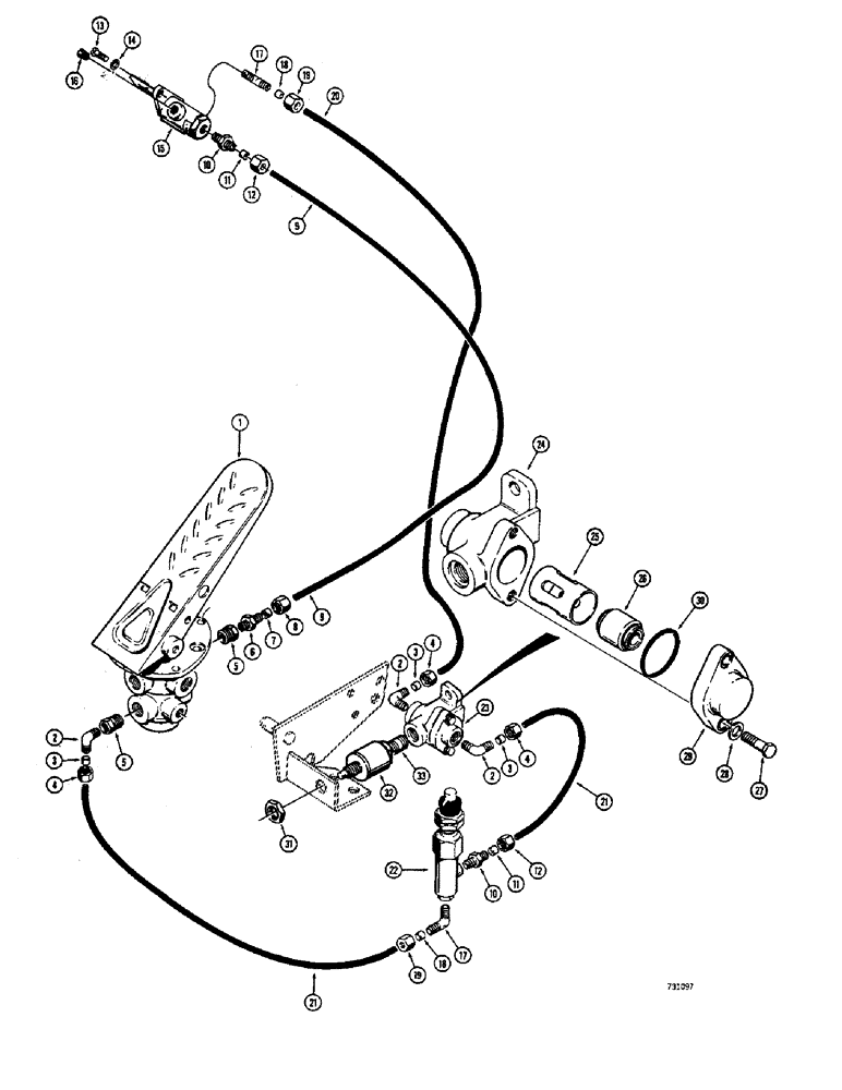 Схема запчастей Case 680CK - (103E) - BRAKE SYSTEM, TREADLE TO CLUTCH CUTOUT (33) - BRAKES & CONTROLS