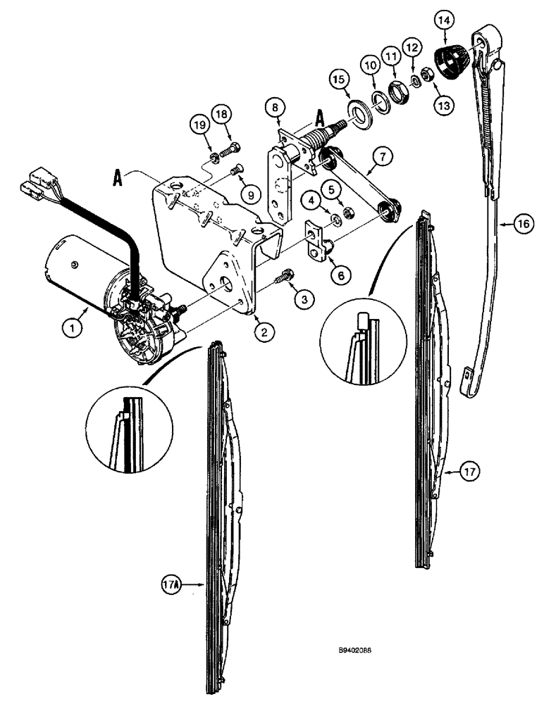 Схема запчастей Case 590SL - (9-82) - CAB FRONT WINDSHIELD WIPER (09) - CHASSIS/ATTACHMENTS