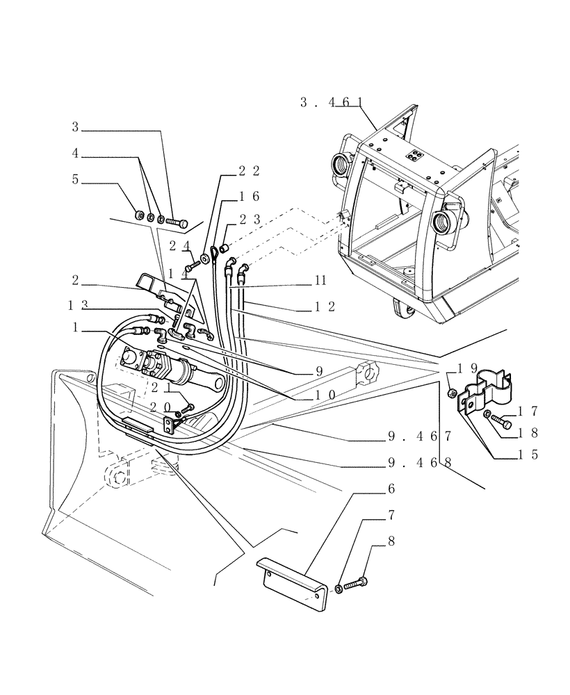 Схема запчастей Case 1850K - (9.470[01]) - TILT CYLINDER - FRONT IMPLEMENT - LT - OPTIONAL CODE 76090661 (19) - OPTIONS