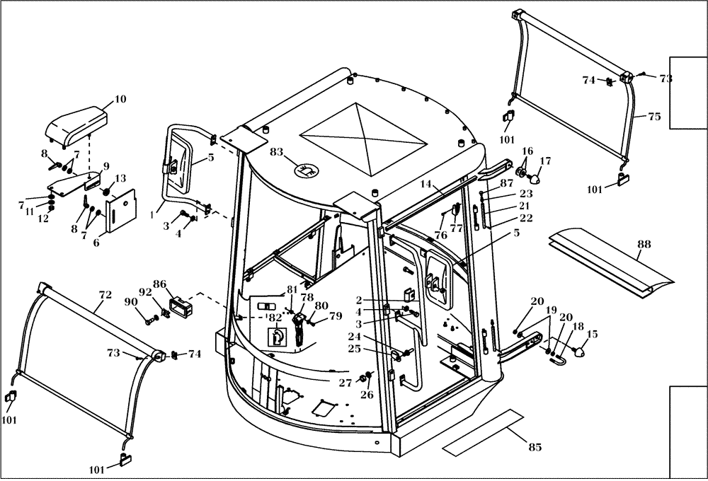 Схема запчастей Case 221D - (34.021[001]) - CAB MOUNTING PARTS (OPTION) (S/N 581101-UP) (90) - PLATFORM, CAB, BODYWORK AND DECALS