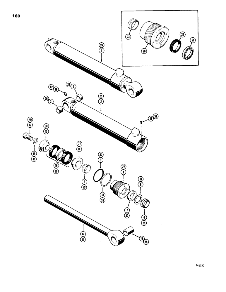 Схема запчастей Case 26 - (160) - D43084 STABILIZER CYLINDER, WITH 1-1/2 INCH DIAMETER PISTON ROD 