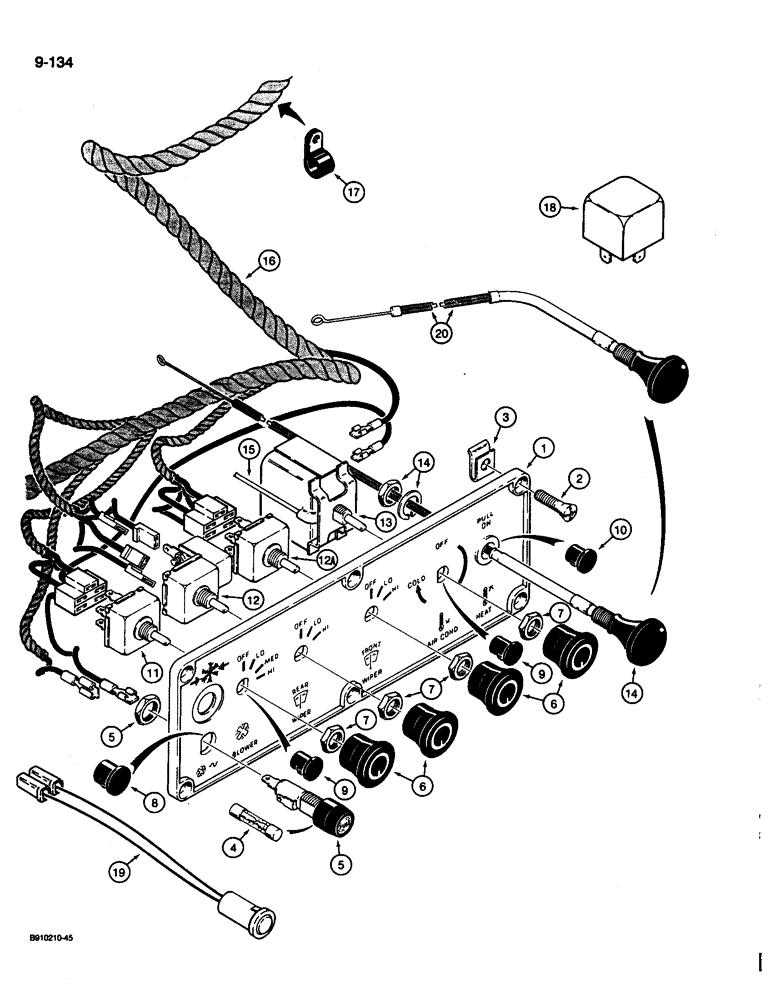 Схема запчастей Case 680L - (9-134) - CAB CONTROL PANEL AND WIRING (09) - CHASSIS/ATTACHMENTS